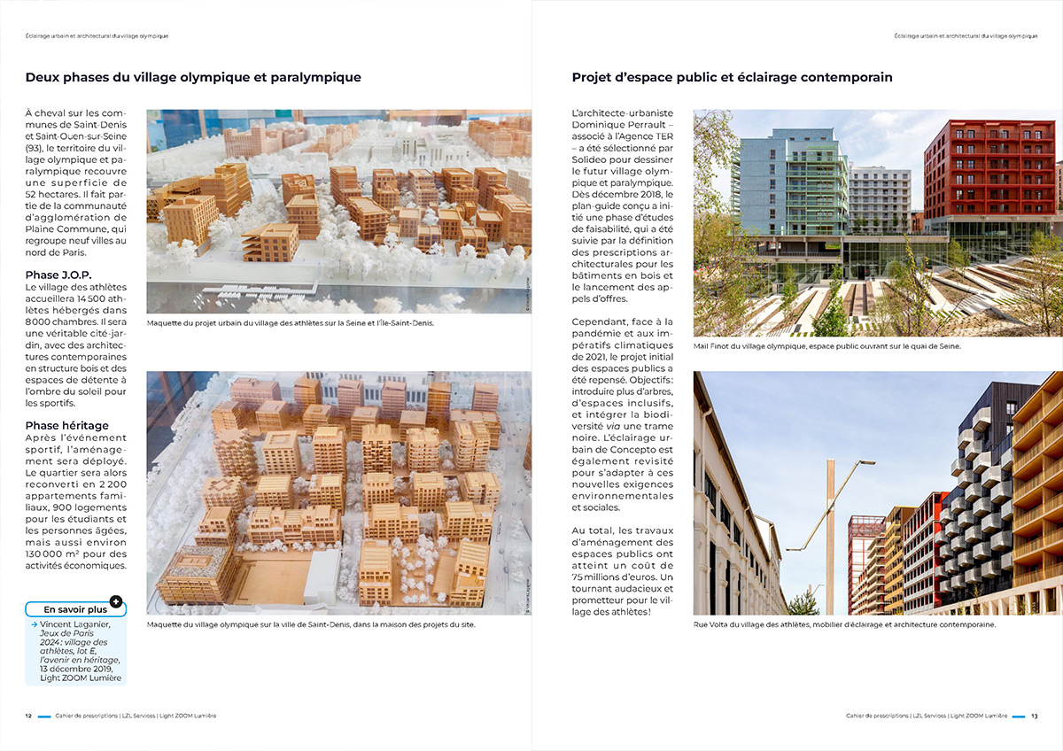 Village olympique construction et architecture - éclairage urbain et architectural - pages 12-13 - extrait du cahier de prescriptions, Vincent Laganier © LZL Services